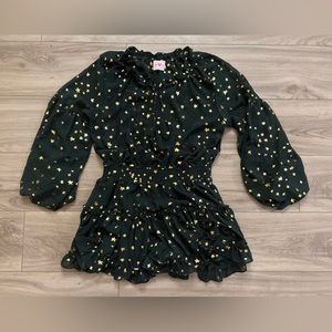 BUDDY LOVE ZOZO ELASTIC WAIST MINI DRESS - GREEN / GOLD STARS